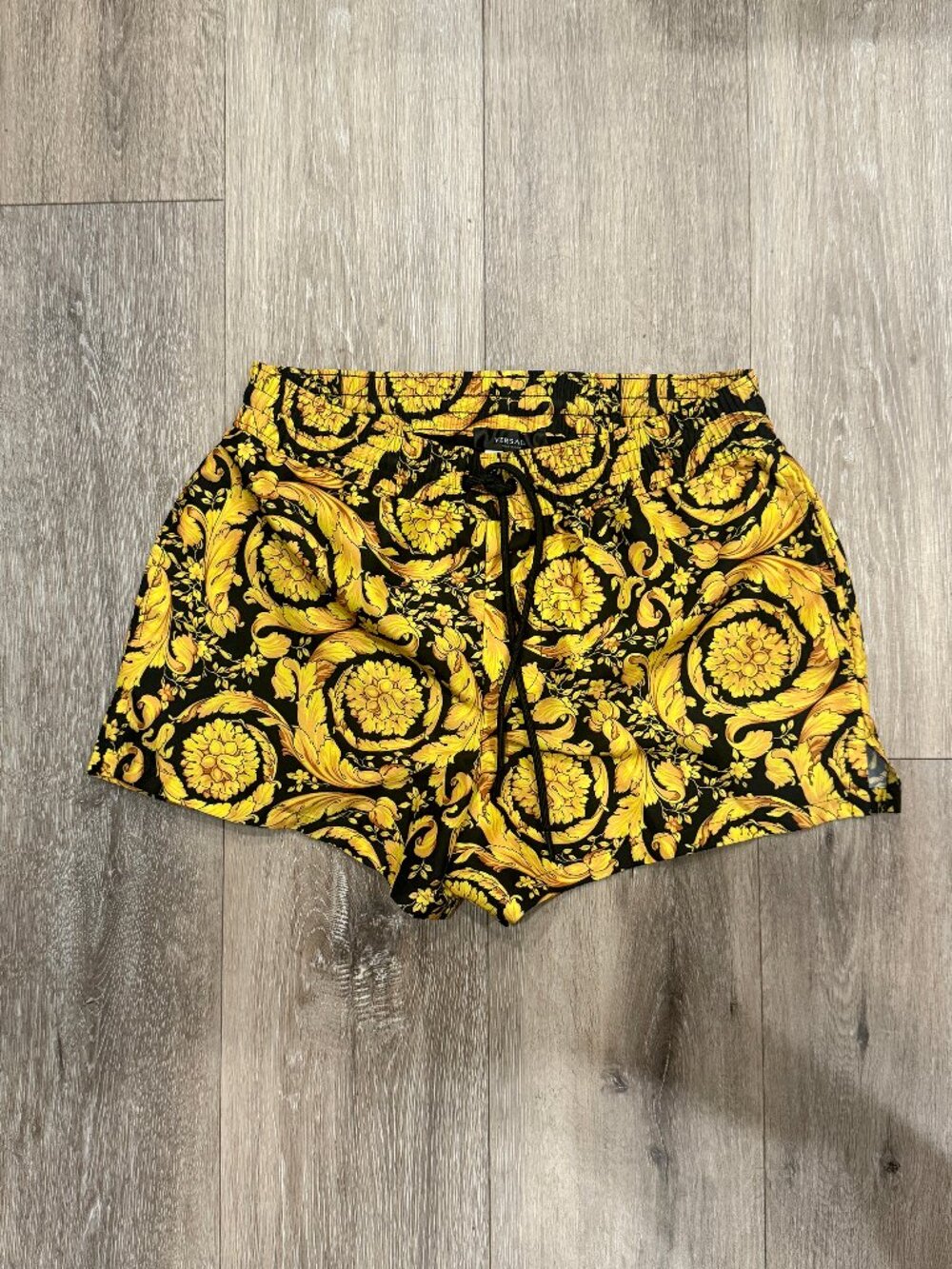 Authentic Versace Men's Barocco Print Swim Shorts - Black/Gold